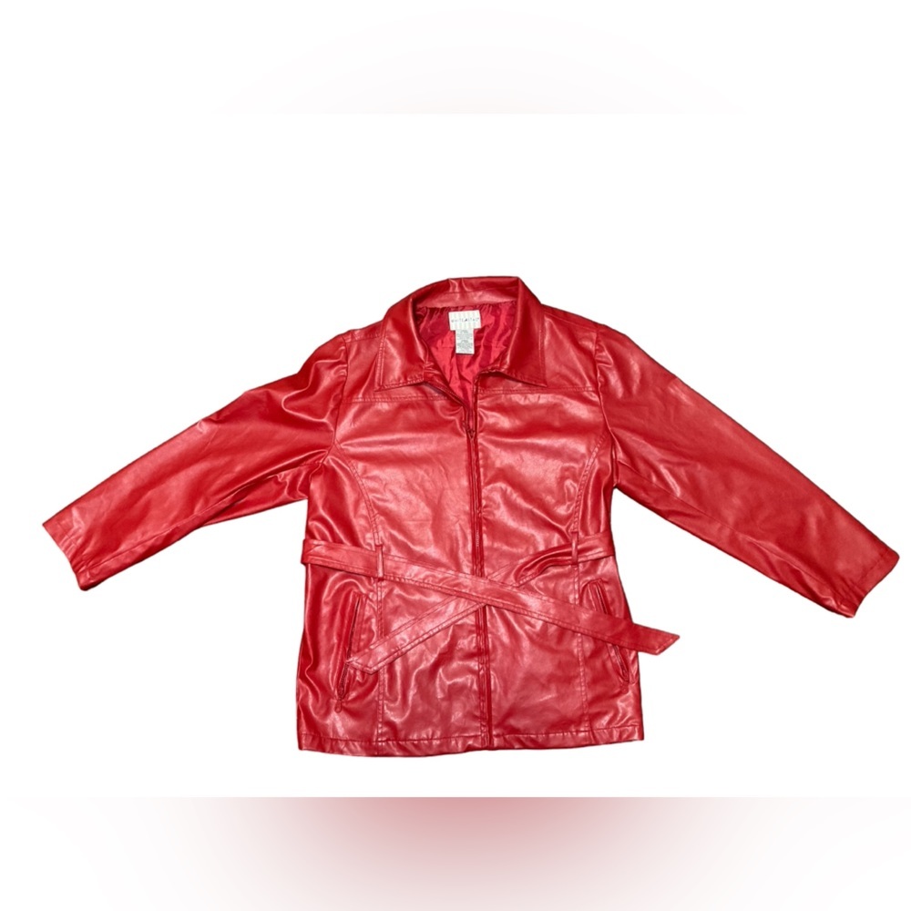 Vintage Red Leather-like Jacket with Waist Strap - Size 1X